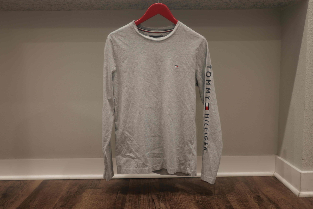Tommy Hilfiger Mens T-shirt Grey Long Sleeve Cotton Arm Logo Crew Neck Size M